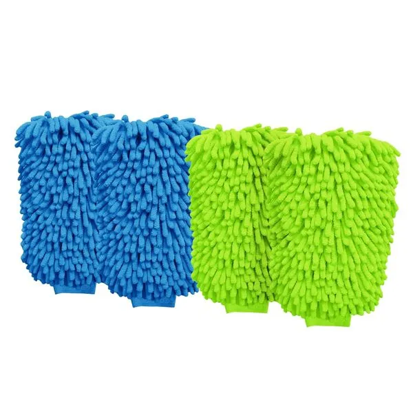 JOJOHEDIA car wash mitt,wash Mitts for car Washing,Microfiber wash mit,Scratch & Lint Free Chenille Microfiber Wash Mitt (Green/Azure,4pack)