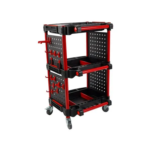 Yeeoy Auto Detailing Tool Cart, 3-Tier Rolling Utility Cart with Tool Hanging Board & Hook, Car Detailing Organizer for Mechanics & Detailers During Repairs Car Wash/Wax