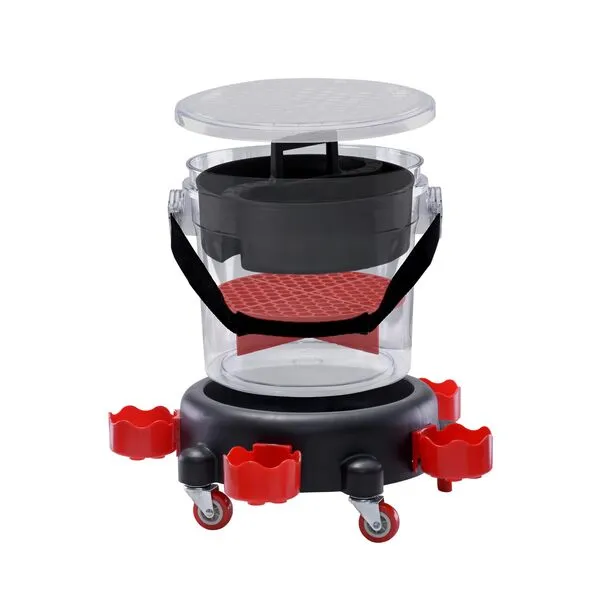 HX HONGXIANG Car Wash Detailing 4 Gallons Clear Bucket with Bucket Dolly,Grit Trape,Portable Storage Tray,Bottle Rack,Clear Bucket Lid Car Washing Detailing Supply kit…