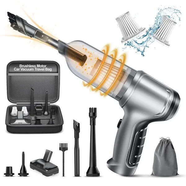 WOTOU Car Vacuum Cleaner High Power: 15000Pa Handheld Vacuum 3 in 1 Brushless Motor Cordless Car Vacuum with 2 Speeds Type-C Multi-Nozzles Portable Mini Vacuum for Car Office Desktop Home Cleaning