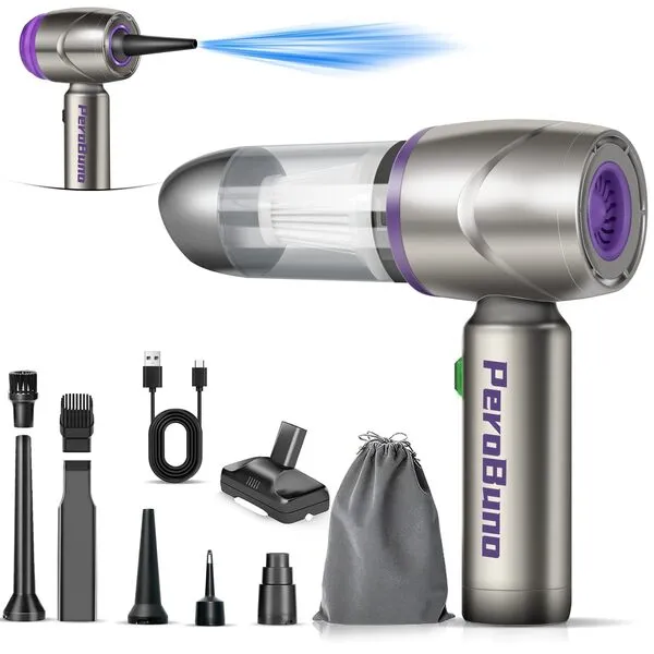 PeroBuno Cordless Handheld Car Vacuum, 15000PA High Power, 2in1 Mini Vacuum with 2-Gear Brushless Motor, Rechargeable Hand Held Vacuum - Compressed Air Duster - Portable Vacuum for Car Home Office
