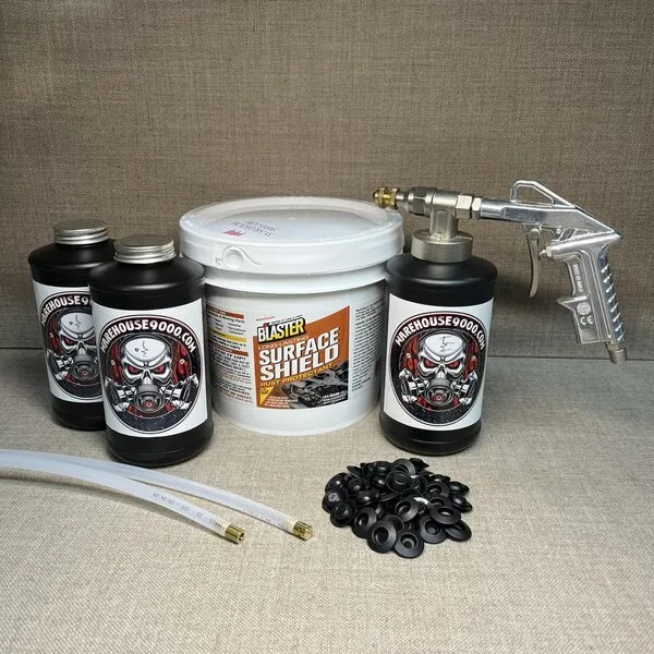 Generic Gallon PB Blaster Surface Shield, with Pro Undercoating Spray Gun, 2 Wands, 3 Quart Bottles, and 50 Rust Plugs, PBPG2W3BB50RP
