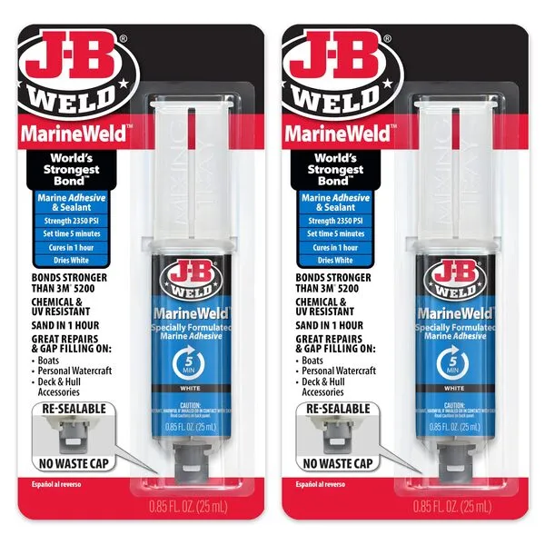 J-B Weld MarineWeld Syringe 2-Pack, White, UV Resistant, High-Strength & Impact Resistant, 25ml 2-Pack, 50172-2