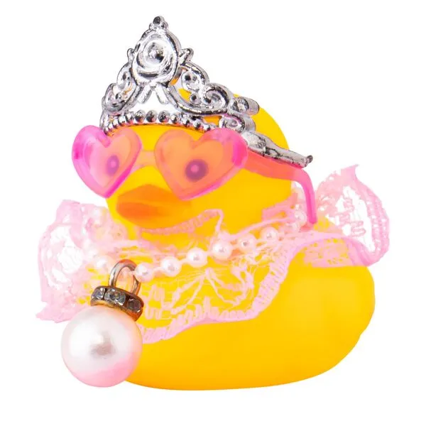 wonuu Car Rubber Duck Decoration Cute Car Accessories Car Ducks for Dashboard with Dress Heart Shape Sunglasses Necklace, Pearl Pendant Chain-Pink Lace