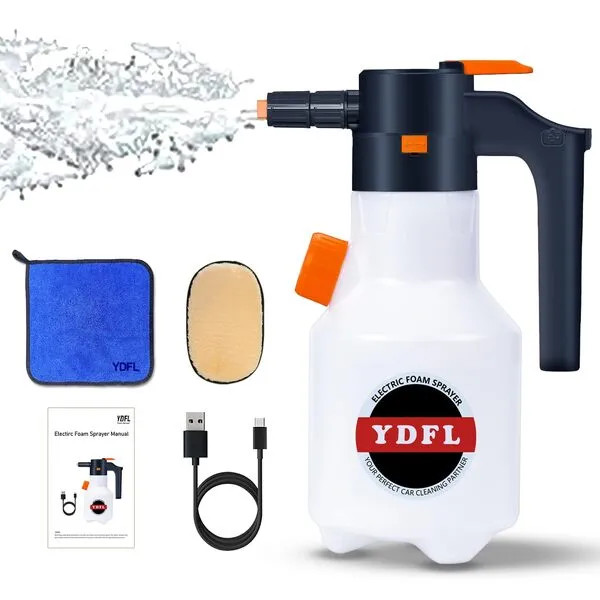 YDFL Electric Foam Sprayer with USB Charge, 2L Electric Pressurized Foam Sprayer for Car Washing,Foam Sprayer Suitable for Home, Garden and Car Beauty and Cleaning,Car Washing Accessories（2 Liters）