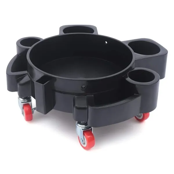 YIYIBYUS Bucket Dolly,Heavy Duty Mop Bucket Dolly Durable Rolling Car Wash Drum Cart w/ 5 Wheels Car Wash Creeper Bucket Roller Black for Car Washing Detailing, Waxing
