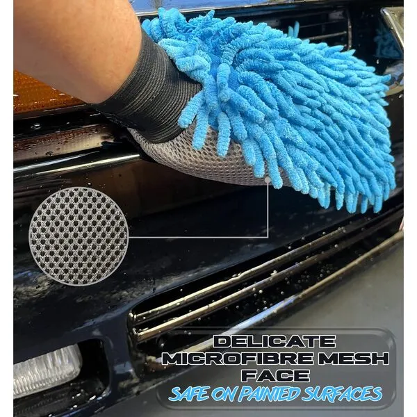 Sudz Budz® Premium Microfiber Chenille Car Washing Mitt 2 Pack | 2-in-1 Double-Sided Scrubber and Fleece Mitts. Soft, Durable, No Scratch, Lint-Free Washing and Detailing for Exterior Car Care
