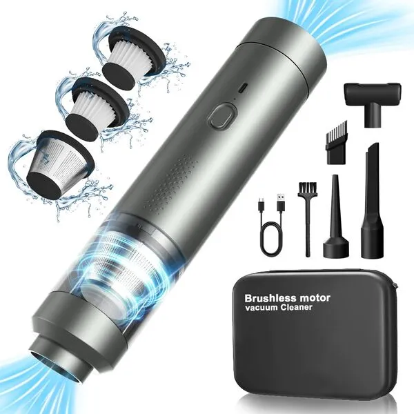 Car Vacuum Portable Cordless - 18000Pa Powerful Suction Handheld Car Vacuum Cleaner with Brushless Motor,Type-C Fast Charging, High Power Mini Vacuum Cleaner with Multi-Nozzles for Car Home Pet Office