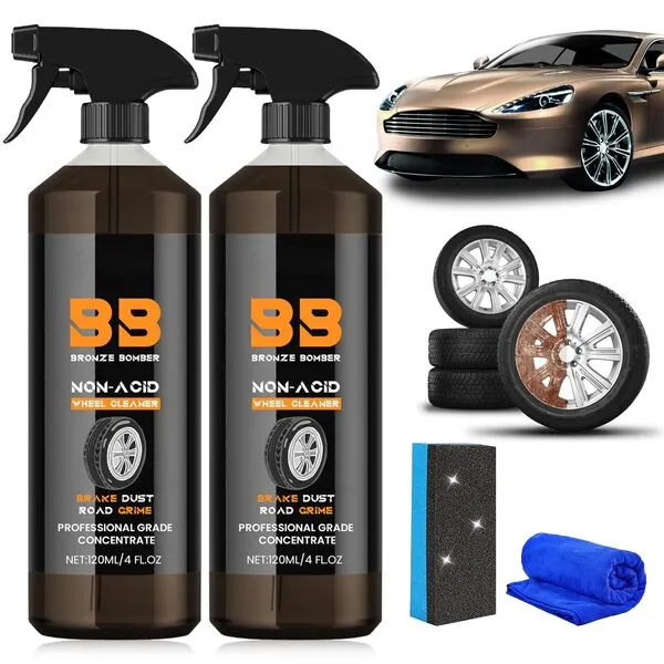 Rednow Brake Bomber Cleaner Powerful Wheel Cleaner,Bronze Bomber Non-Acid Wheel Cleaner Perfect for Cleaning Wheels and Tires Safe On Alloy,Automobile Wheel Cleaner 120ml(2pcs)
