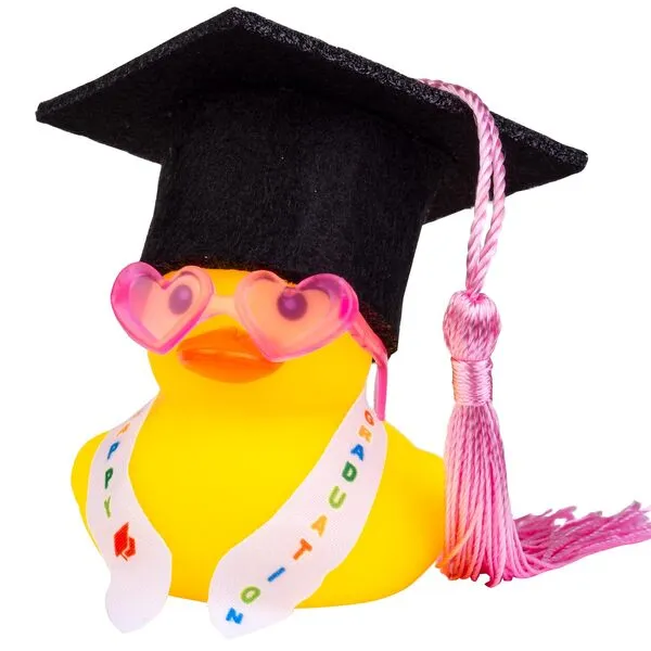 CoFuBcad Graduation Duck Car Ornament, Rubber Duck Car Dashboard Decor with Mini Graduation Hat Sash Glasses(G15)