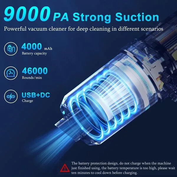 XBllcyiv Handheld Car Vacuum Cleaner12000Pa 3 in 1Vacuum Cleaner, 120W High Power Wet and Dry Handheld Car Vacuum Cleaner with LED Light and Multi-Nozzles for Car, Home, Office, Pet (Bluish)