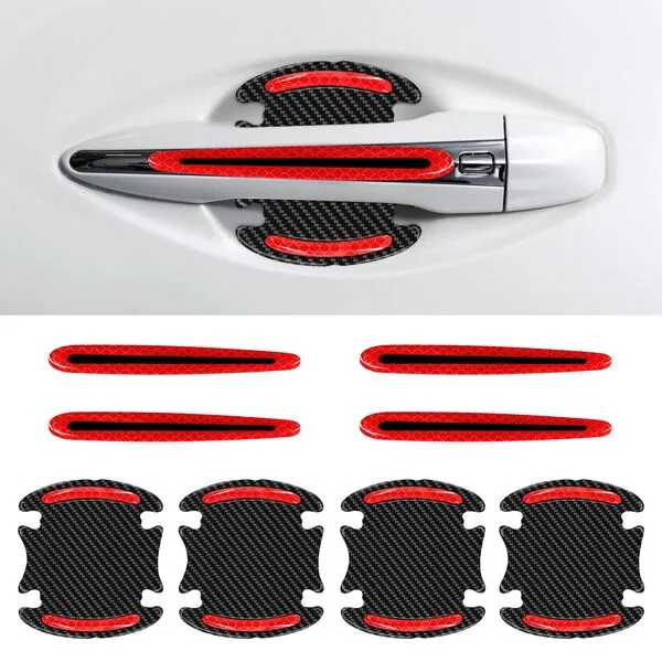 OMEGEPI Car Door Handle Protector, 8Pcs Carbon Fiber Anti-Scratches Protectors, Universal Car Door Handle Cup Paint Guard Protective Films, Self-Adhesive & Non-Marking, Car Accessories (red)