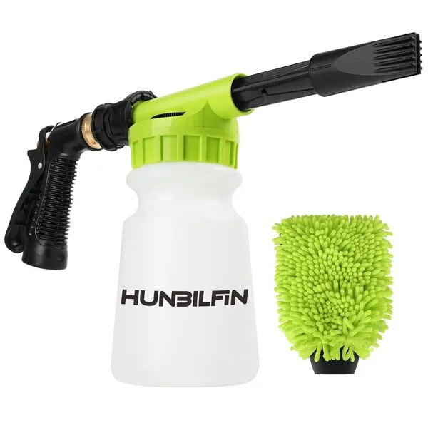 HUNBILFIN Car Wash Foam Gun + Microfiber Cleaning Mitt - Foam Pot Garden Hoses - Car Wash - Men\'s Car Accessories - Foam Blaster - Spray Foam Gun Cleaner - Car Foam Sprayer