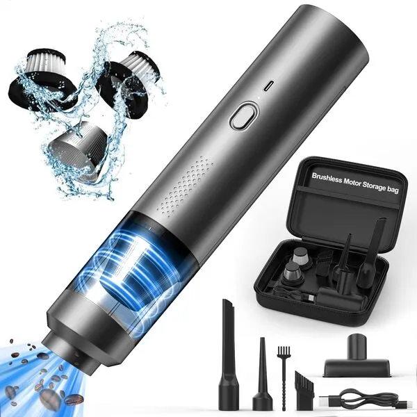 NOLSTEL Car Vacuum Cleaner, 75000 RPM Motor Cordless Handheld Vacuum, 18000PA High Power Air Duster with Flexible Hose and Dual Filters, 3 in 1 Portable Mini Vacuum for Car, Home and Pet Hair