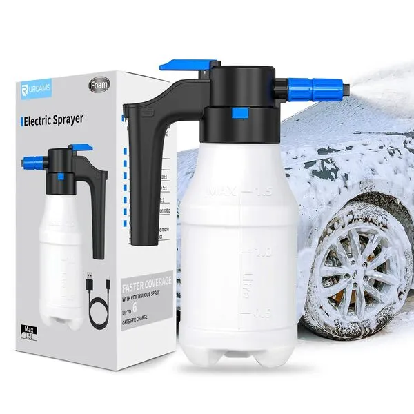 URCAMS Electric Foam Sprayer with USB, Foam Sprayer for Car Wash 1.5L 2600mAh, Pressurized Foam Gun car wash Sprayer, Foam Cannon for Vehicle, Motorcycle, RV