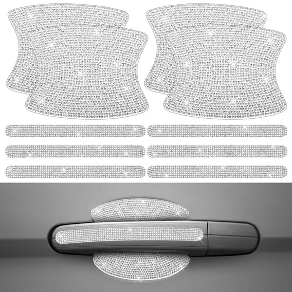 10PCS Glitter Rhinestone Car Door Handle Protector Sticker Bling Transparent Non-Marking Universal Decals Scratch Paint Car Accessories for Woman & Man