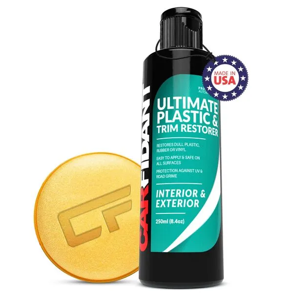 Carfidant Trim & Plastic Restorer w/Applicator - Restores Faded and Dull Plastic, Rubber, Vinyl Back to Black! Protectant and Sealant from UV & Dirt - Easy to Apply! 8.4 fl oz