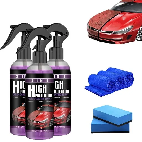 3pcs 3 in 1 High Protection Quick Car Coating Spray,High Protection 3 in 1 Spray,High Protection Quick Coating Spray,Quick Coat Car Wax Polish Spray for Cars, Easy to Use