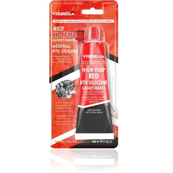Visbella Red Gasket Maker High Temperature Sensor Safe Neutral RTV Silicone Sealant Non-Corrosive for Bonding Internal Combustion Engines, Steam Turbines, Automotive Engine Parts 3.7OZ