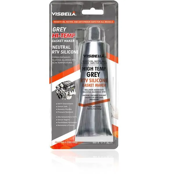 Visbella Grey Gasket Maker High Torque Sensor Safe Neutral RTV Silicone Sealant Non-Corrosive Rigid Torque & Vibration Resistant Applications Ideal for Import & Newer Vehicles 3.7OZ