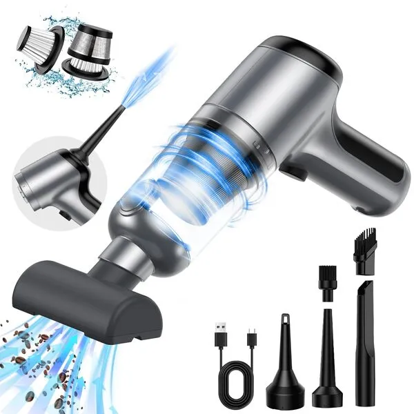 Mini Cordless Handheld Car Vacuum Cleaner/Air Blower, 18000PA Strong Suction, Rechargeable Dust Buster/Hand Pump with Brushless Motor, Low Noise One-Click Dust Removal for Car Home Office Cleaning