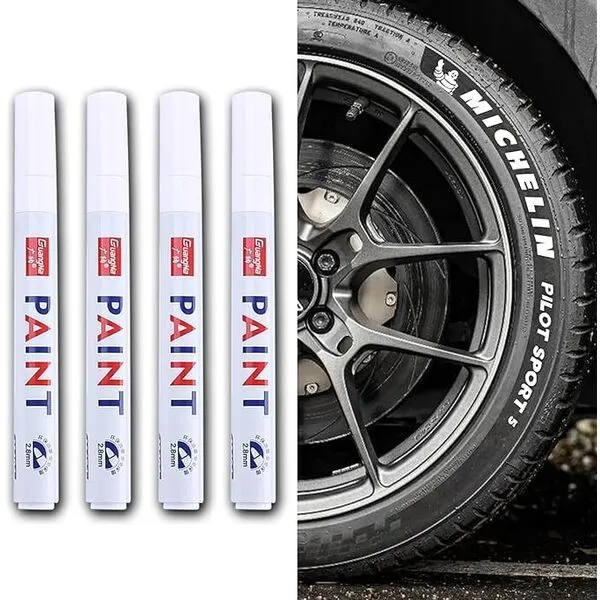 Generic 4Pcs Car Tire Paint Pen, Waterproof Car Wheel Tire Paint Pen, Waterproof Chrome Paint for Metal, Graffiti Ink Markers, Tire Lettering Paint Pen, Tire Ink Paint Pen for Car Tires (White)