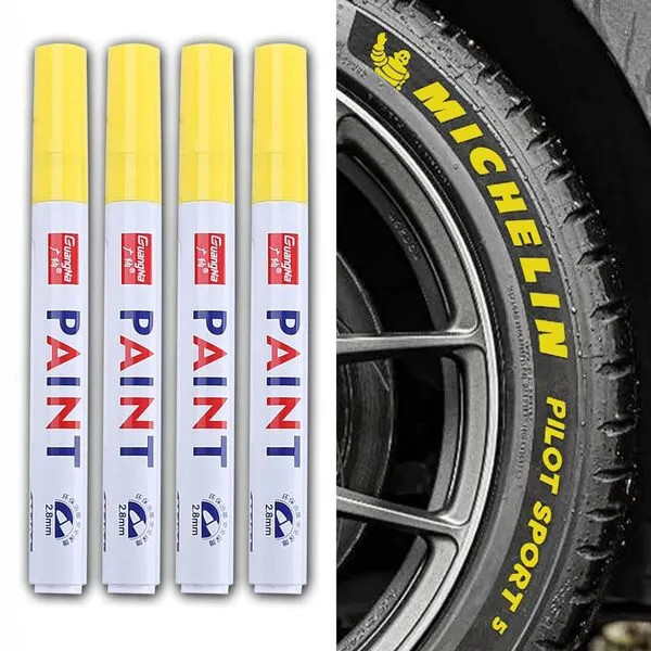 Generic Car Tire Paint Pen, Waterproof Car Tire Marker Pens, Tire Ink Paint Pen for Car Tires, Tire Lettering Paint Pen, Tire Lettering Paint Pens for Car (Yellow)