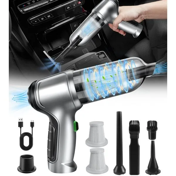 DeeprBlu Car Vacuum Portable Cordless, Brushless Powerful Car Vacuum Cleaner High Power, 15000Pa Handheld Vacuum Cleaner and Air Duster, Wet & Dry Handheld Car Vacuum Cleaner for Home, Couch, Pet Hair
