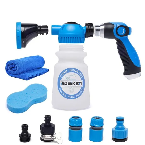 MOSIKEN Foam Gun Car Wash Sprayer with Washing Sponge & Absorbent Towel, Foam Cannon Car Washing Kit, 1/2” Connector for Garden Hose, for Car/Garden Cleaning (BLUE)