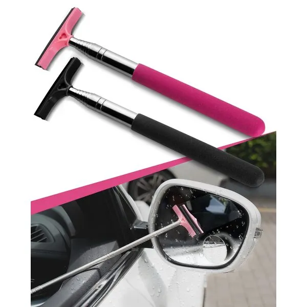 Generic 2 Pcs Side Mirror Squeegee Car Mirror Wiper Car Rearview Mirror Wiper for All Vehicles Universal Automotive Accessories Rainy Foggy Weather Pink & Black