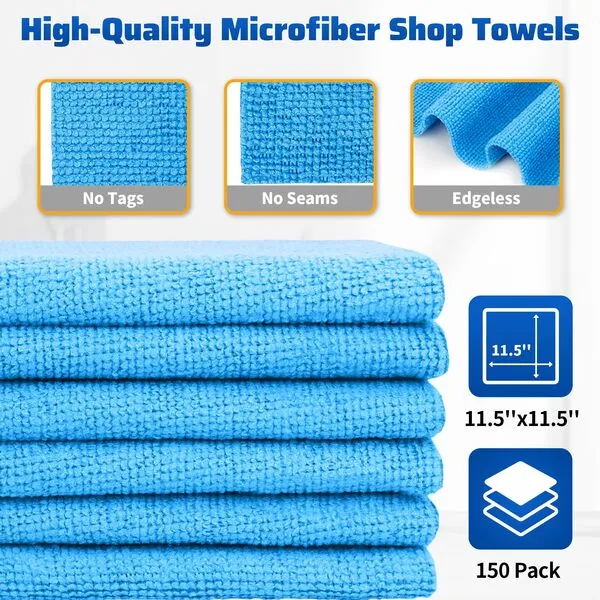HOMERHYME Shop Towels, 150 Pack Cleaning Rags Microfiber Towels, Bulk All-Purpose Microfiber Cleaning Cloth Lint-Free Wipe Washcloth for Commercial Garage Automotive & Housekeeping 11.5