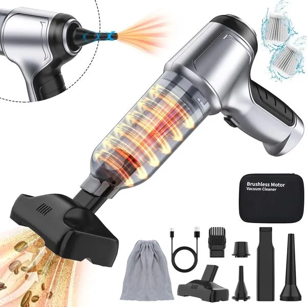 NOLSTEL Car Vacuum Cleaner, High Power 15000PA Car Vacuum Portable Cordless, 3-in-1 Handheld Vacuum with Brushless Motor and Type C, Mini Portable Vacuum for Car, Office, Home Keyboard (Silver)