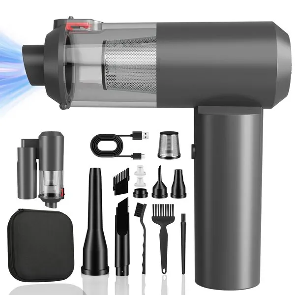 JYNSROU Airifypro Vac V2 Car Vacuum Cleaner, 16000PA Mini 90° Handheld Car Vacuum Portable Cordless, 4 in 1 Compressed Air Duster and Vacuum Keyboard Cleaner with Brushless Motor for Car, Home,Office