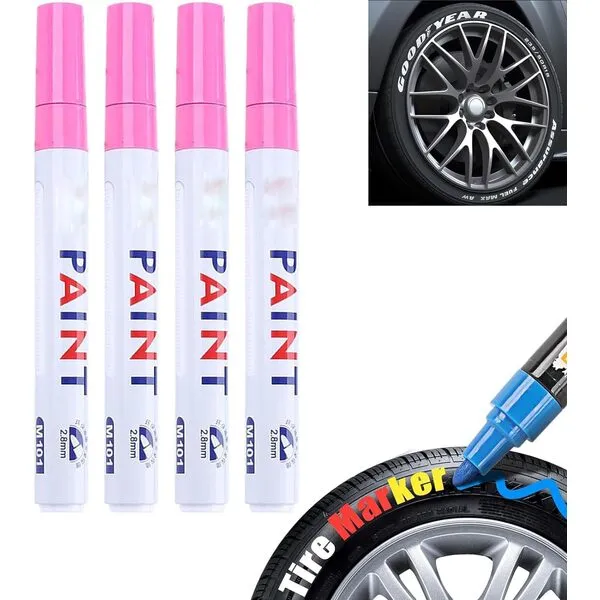 4Pcs Car Tire Paint Pen, Waterproof Car Tire Marker Pens, Tire Lettering Paint Pens for Car, Car Tire Marker Pens 4 Pack, Car Tire Paint Pen, Waterproof Car Tire Paint Pen (Pink)
