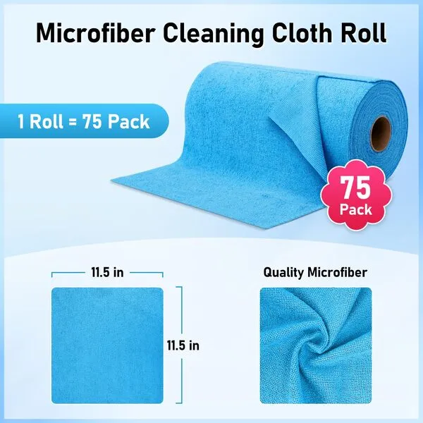 HOMERHYME Microfiber Cleaning Cloth Roll, 75 Pack Tear Away Microfiber Towels, Reusable Washable Shop Towels, Lint Free All-Purpose Cleaning Rags for Car Kitchen Garage Bar 11.5