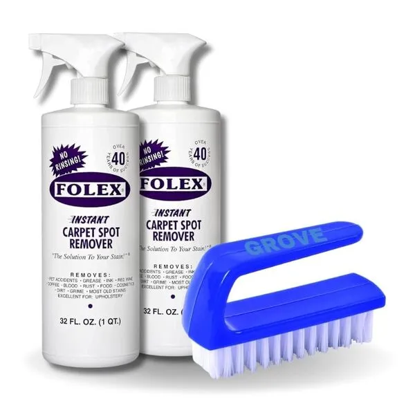 GROVE 2x Folex Stain Remover & Carpet Cleaner With Cleaning Scrub Brush - Upholstery Cleaner & Instant Rug Cleaner - Pet Carpet Cleaner - Carpet Cleaner for Pets | FoIex Carpet Cleaner Spray, 32oz