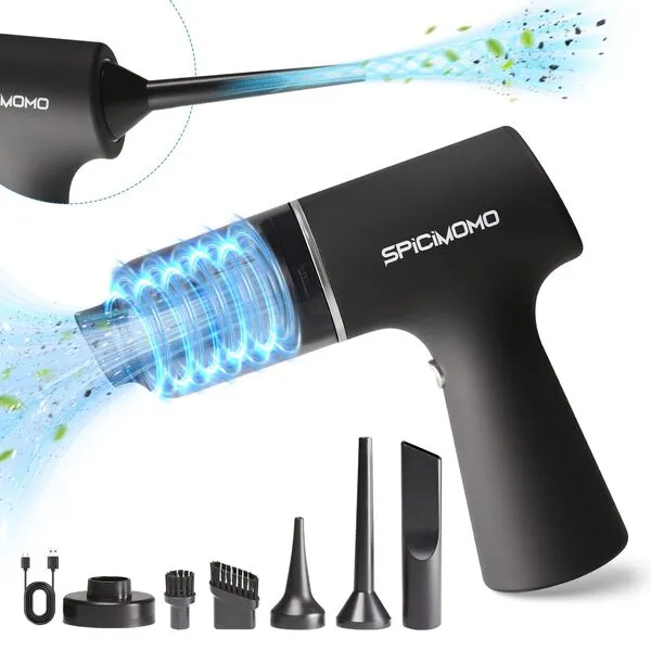 SPICIMOMO Car Vacuum Cleaner, Cordless Handheld Vacuum Cleaner 3 in 1 Air Duster Rechargeable, High Power Suction Portable Mini Vacuum Cleaner with Brushless Motor for Home, Office, Pet