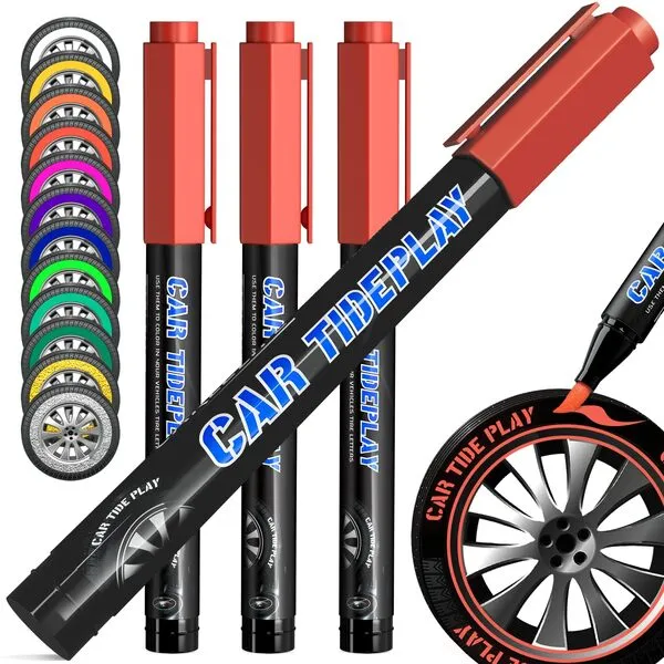 Cartideplay Tire Paint Marker for Car Tire Lettering, Premium Tire Marker Pens with Weatherproof, Ink Designed to Last on Car Tires/Waterproof/Permanent(Red,4 PCS)