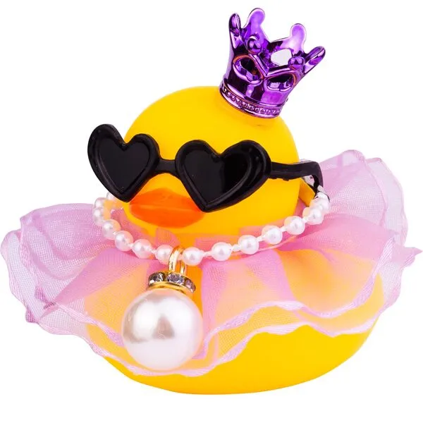 CoFuBcad Rubber Duck Car Dashboard Decoration, Duck Car Ornament with Mini Crown Skirt Necklace Glasses for Cute Car Accessories
