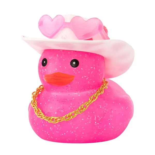 wonuu Car Cowboy Pink Rubber Ducks, Dashboard Decorations Sparkling Duck for Car Ornament Accessories with Hat Heart Glasses Chain, White