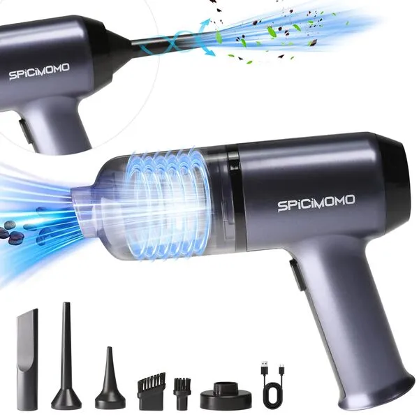 SPICIMOMO Mini Handheld Vacuum Cordless, Car Vacuum Cleaner 3 in 1 Rechargeable with Brushless Motor, 12000Pa High Power Suction Portable Vacuum Cleaner with Multi-Nozzles for Home, Office, Pet