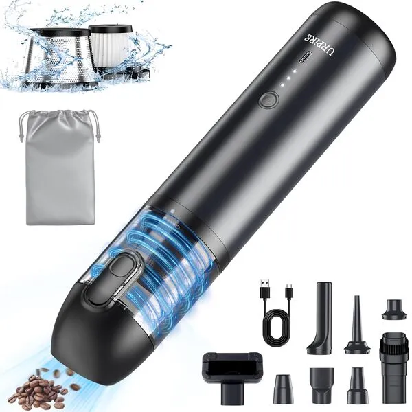URPiRE Car Vacuum Cleaner High Power,18000PA Rechargeable Handheld Vacuum Cleaner,Single Touch Empty, Type-C Fast Charging,3 in 1 Mini Blower Inflator Pump Vacuum Cleaner for Car,Home (Grey)