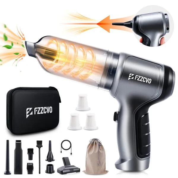 Fzzcvo Car Cordless Vacuum Cleaner, 4 in 1 Portable Handheld Vacuum High Power Suction 15000PA with Brushless Motor, Type C Rechargeable Mini Hand Held Vacuum for Car Home Pet Office