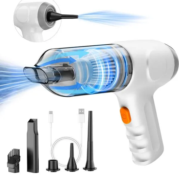[2024 Upgraded] Mini Cordless Handheld Vacuum Cleaner 3-in-1 Rechargeable 9000PA High-Power Dust Buster, Air Blower & Hand Pump, for Car Home Office, Keyboard Clean Inflate/Deflate Swim Ring - White
