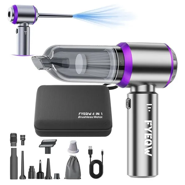 DYNGSHOO Car Vacuum Portable Cordless - Handheld Vacuum 4 in 1-3 Gear Adjustment - Brushless Motor，with 21000PA High Power Suction, PC Compressed Air Duster with 35 Minutes Endurance for Car ，Home