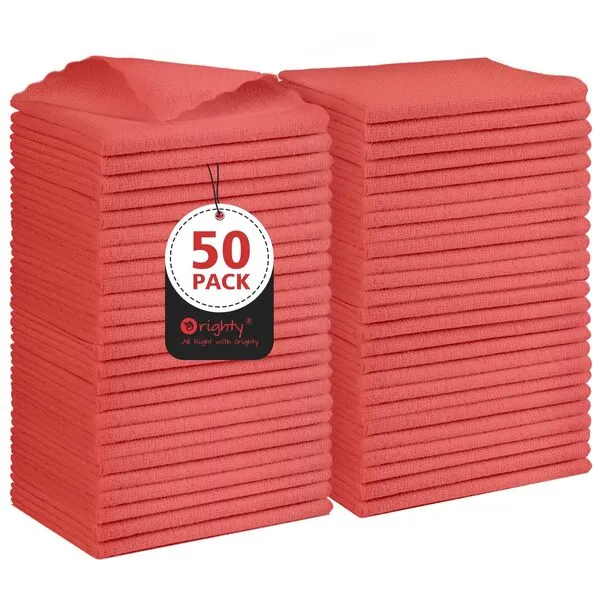Orighty Shop Towels, 50 Pack Shop Rags Reusable, Microfiber Cleaning Rags Bulk for Cars, Multi-Purpose Cleaning Cloths for Automotive, Mechanic, Kitchen, Lint Free Towels 11.5’’ x 11.5’’, Red