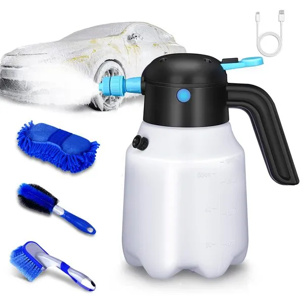 ZATOOTO Electric Foam Sprayer with USB Rechargeable, 1.8L Car Battery Foam Sprayer 2 Modes with 3 Spray Types Automatically Pressurize Perfect for Effortless Car Wash Kit