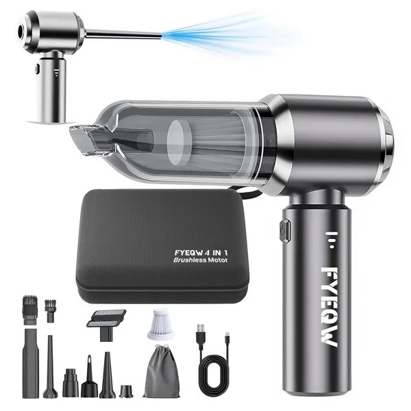 FYEQW Car Vacuum Portable Cordless - Handheld Vacuum Cordless 4 in 1-3 Gear Adjustment - Brushless Motor - 21000PA High Power, Air Blower - PC Compressed Air Duster 35 Minutes Endurance for Car, Home
