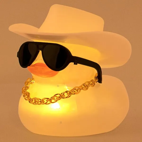 wonuu Cowboy Hat Rubber Duck with Light Transparent Glowing Rubber Ducks Car Ornament Dashboard Home Decoration Birthday Gift