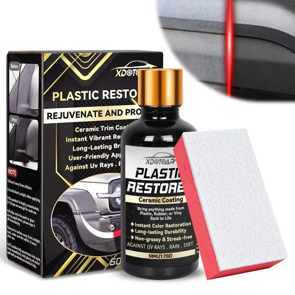 Plastic Restorer for Cars, Proven Back to Black Trim Restore, Permanent Automotive Hydrophobic Ceramic Trim Coating, Instant Bring Plastic, Rubber, Vinyl Back to Life, Resists Water, Uv Rays, Dirt